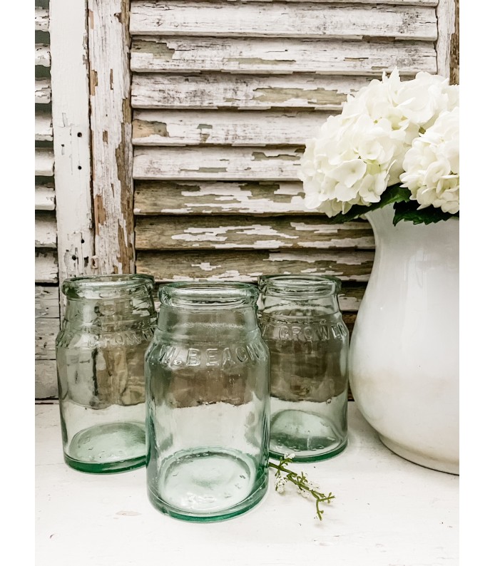 Antique European Fruit/Canning Jars- Aqua Glass, Stamped T.W.Beach